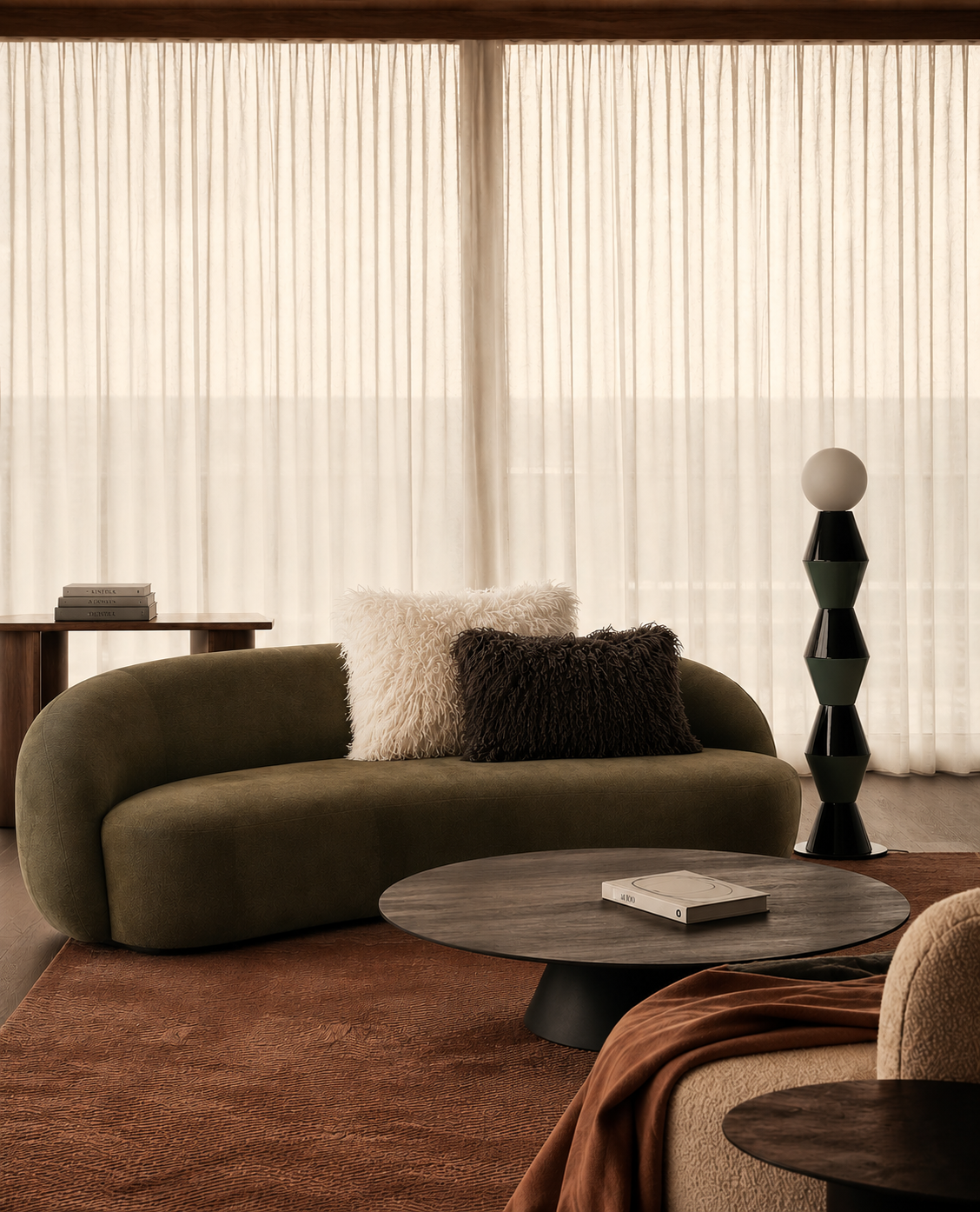 Antarria - How to Arrange a Living Room Around a Curved Sofa